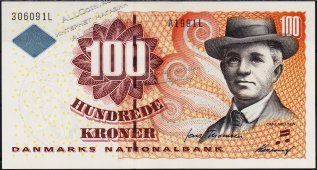 Банкнота Дания 100 крон 1999 года. P.56a(A1) - UNC - Банкнота Дания 100 крон 1999 года. P.56a(A1) - UNC