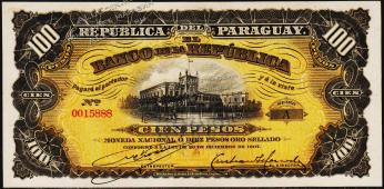 Парагвай 100 песо 1907г. P.159(1) - UNC - Парагвай 100 песо 1907г. P.159(1) - UNC