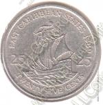  5-115	Восточные Карибы 25 центов 1989г. КМ # 14 медно-никелевая 6,48гр. 23,98мм