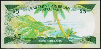 Восточные Карибы 5 долларов 1988-89г. P.22g1 - UNC - Восточные Карибы 5 долларов 1988-89г. P.22g1 - UNC