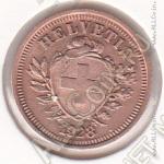 34-158 Швейцария 1 раппен 1928г. КМ # 3,2 бронза 1,5гр. 16мм