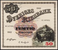 Банкнота Швеция 50 крон 1962 года. P.47d - UNC - Банкнота Швеция 50 крон 1962 года. P.47d - UNC