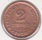 2-113 Португалия 2 сентаво 1920г. Бронза.