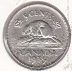 33-145 Канада 5 центов 1939г. КМ # 33 никель 4,5гр. 21,2мм
