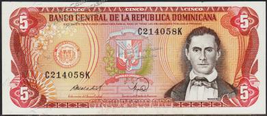 Банкнота Доминикана 5 песо 1988 года. P.118с(4) - UNC - Банкнота Доминикана 5 песо 1988 года. P.118с(4) - UNC
