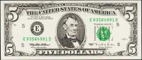 Банкнота США 5 долларов 1995 года. Р.498 UNC "E" E-D