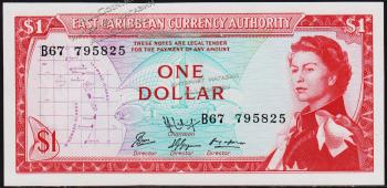 Восточные Карибы 1 доллар 1965г. P.13f(1) - UNC - Восточные Карибы 1 доллар 1965г. P.13f(1) - UNC