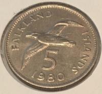 #22-167 Фолклендские острова 5 центов 1980г. Медь Никель. UNC .