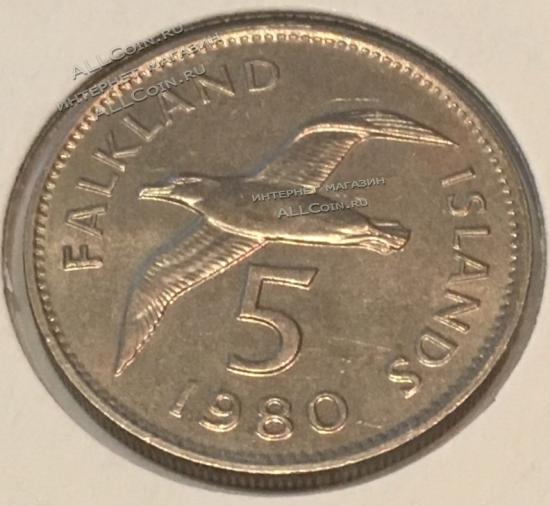#22-167 Фолклендские острова 5 центов 1980г. Медь Никель. UNC . 