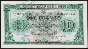 Бельгия 10 франков 2 бельгаса 1943г. Р.122 UNC - Бельгия 10 франков 2 бельгаса 1943г. Р.122 UNC