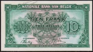 Бельгия 10 франков 2 бельгаса 1943г. Р.122 UNC - Бельгия 10 франков 2 бельгаса 1943г. Р.122 UNC