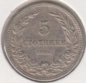 26-165 Болгария 5 стотинки 1906г.  - 26-165 Болгария 5 стотинки 1906г. 