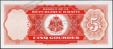 Банкнота Гаити 5 гурд 1987 года. P.246 UNC - Банкнота Гаити 5 гурд 1987 года. P.246 UNC
