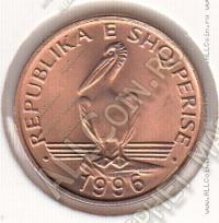 25-89 Албания 1 лек 1996г. КМ # 75 UNC бронза 3,0гр. 16,1мм