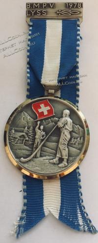 #310 Швейцария спорт Медаль Знаки. Музыкальный инструмент: Альпийский рог. 1978 год.