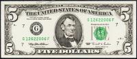 Банкнота США 5 долларов 1995 года. Р.498 UNC "G" G-F
