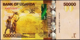 Банкнота Уганда 50000 шиллингов 2015 года. P.54с - UNC - Банкнота Уганда 50000 шиллингов 2015 года. P.54с - UNC