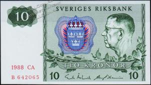 Банкнота Швеция 10 крон 1988 года. P.52e(6) - UNC - Банкнота Швеция 10 крон 1988 года. P.52e(6) - UNC