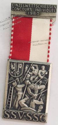 #227 Швейцария спорт Медаль Знаки. Индивидуальный конкурс стрелков. 1980 год.