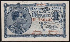 Бельгия 1 франк 04.05.1922г. Р.92(3) - UNC - Бельгия 1 франк 04.05.1922г. Р.92(3) - UNC