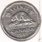 30-23 Канада 5 центов 1949г. КМ # 42 никель 4,54гр. 21,2мм - 30-23 Канада 5 центов 1949г. КМ # 42 никель 4,54гр. 21,2мм