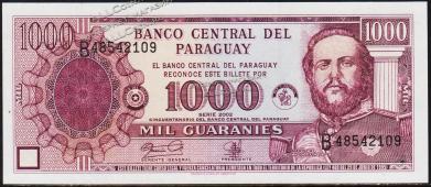 Банкнота Парагвай 1000 гуарани 2002 года. P.221 UNC  - Банкнота Парагвай 1000 гуарани 2002 года. P.221 UNC 