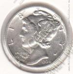 35-57 США 1 дайм 1936г. КМ # 140  серебро 2,5гр. 17,8мм