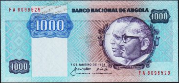 Банкнота Ангола 1000 кванза 1984 года. P.121а - UNC - Банкнота Ангола 1000 кванза 1984 года. P.121а - UNC