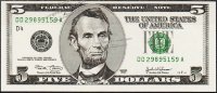 Банкнота США 5 долларов 2003 года.  Р.517а - UNC "DD-A"