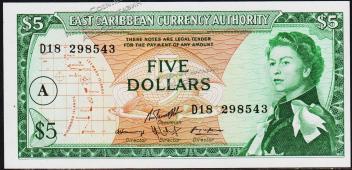 Восточные Карибы 5 долларов 1965г. P.14i - UNC - Восточные Карибы 5 долларов 1965г. P.14i - UNC