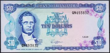 Ямайка 10 долларов 1981г. P.67в - UNC - Ямайка 10 долларов 1981г. P.67в - UNC