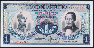 Банкнота Колумбия 1 песо 1971 года. P.404е(3) - UNC - Банкнота Колумбия 1 песо 1971 года. P.404е(3) - UNC