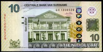Суринам 10 долларов 2010г. P.163 UNC - Суринам 10 долларов 2010г. P.163 UNC