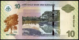 Суринам 10 долларов 2010г. P.163 UNC - Суринам 10 долларов 2010г. P.163 UNC