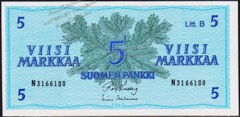 Финляндия 5 марок 1963г. P.106A(В-3) - UNC - Финляндия 5 марок 1963г. P.106A(В-3) - UNC