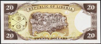 Либерия 20 долларов 1999г. P.23 UNC - Либерия 20 долларов 1999г. P.23 UNC