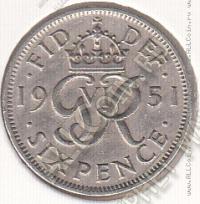26-88 Великобритания 6 пенсов 1951г. КМ # 875 медно-никелевая 2,83гр. 19,5мм