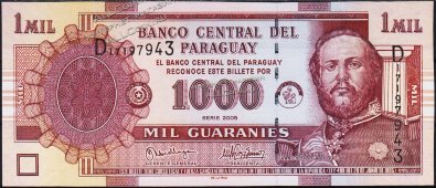 Банкнота Парагвай 1000 гуарани 2005 года. P.222в - UNC - Банкнота Парагвай 1000 гуарани 2005 года. P.222в - UNC