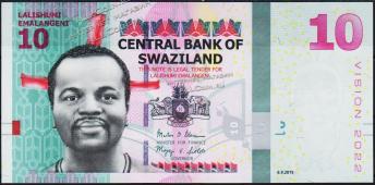 Свазиленд 10 эмалангени 2015г. P.NEW - UNC - Свазиленд 10 эмалангени 2015г. P.NEW - UNC