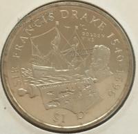 #065 Британские Виргинские острова 1 доллар 2002г. ( Ф.Дрейк). UNC