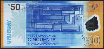 Банкнота Уругвай 50 песо 2017(18) года. P.NEW - UNC /Юбилейная/ - Банкнота Уругвай 50 песо 2017(18) года. P.NEW - UNC /Юбилейная/
