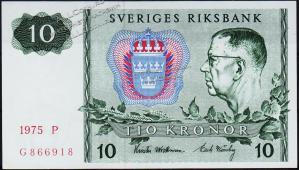 Банкнота Швеция 10 крон 1975 года. P.52с(3) - UNC - Банкнота Швеция 10 крон 1975 года. P.52с(3) - UNC