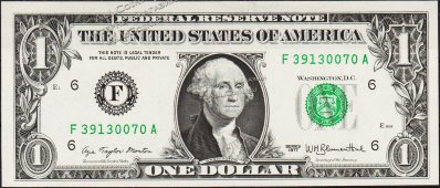 Банкнота США 1 доллар 1977 года. Р.462а - UNC "F" F-A - Банкнота США 1 доллар 1977 года. Р.462а - UNC "F" F-A