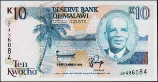 Банкнота Малави 10 квача 1992 года. P.25в - UNC - Банкнота Малави 10 квача 1992 года. P.25в - UNC