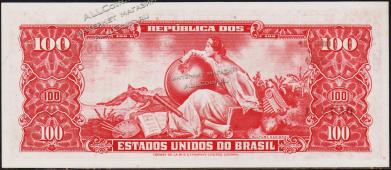 Банкнота Бразилия 100 крузейро 1963 года. P.180 UNC - Банкнота Бразилия 100 крузейро 1963 года. P.180 UNC