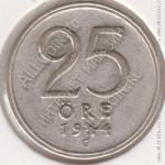 6-17 Швеция 25 эре 1944G г. KM# 816 серебро 2,32гр 17,0мм