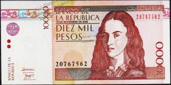 Банкнота Колумбия 10000 песо 16.11.2006 года. P.453h - UNC - Банкнота Колумбия 10000 песо 16.11.2006 года. P.453h - UNC