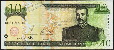 Банкнота Доминикана 10 песо 2001 года. P.168а - UNC - Банкнота Доминикана 10 песо 2001 года. P.168а - UNC