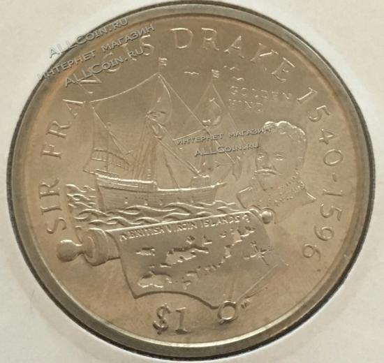 #095 Британские Виргинские острова 1 доллар 2004г. ( Ф.Дрейк).UNC 