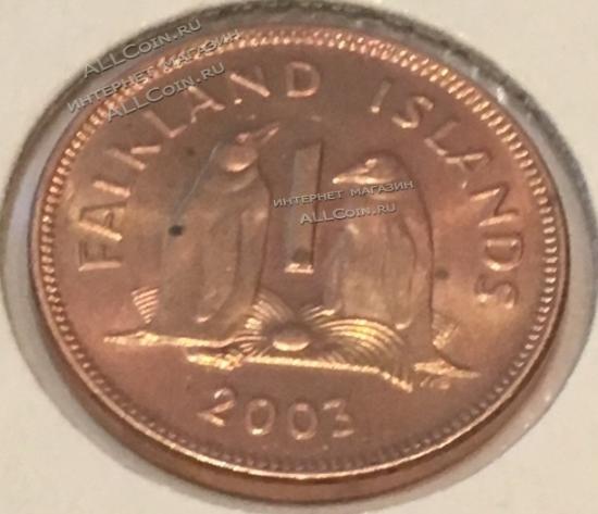 #078 Фолклендские острова 1 пенни 2003г. Бронза. UNC. 